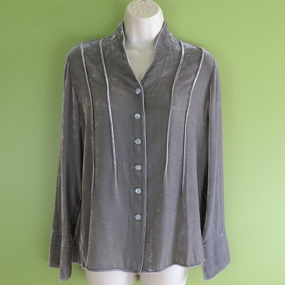 J. Jill Tops - J. Jill Gray Velvet Button Up Blouse S